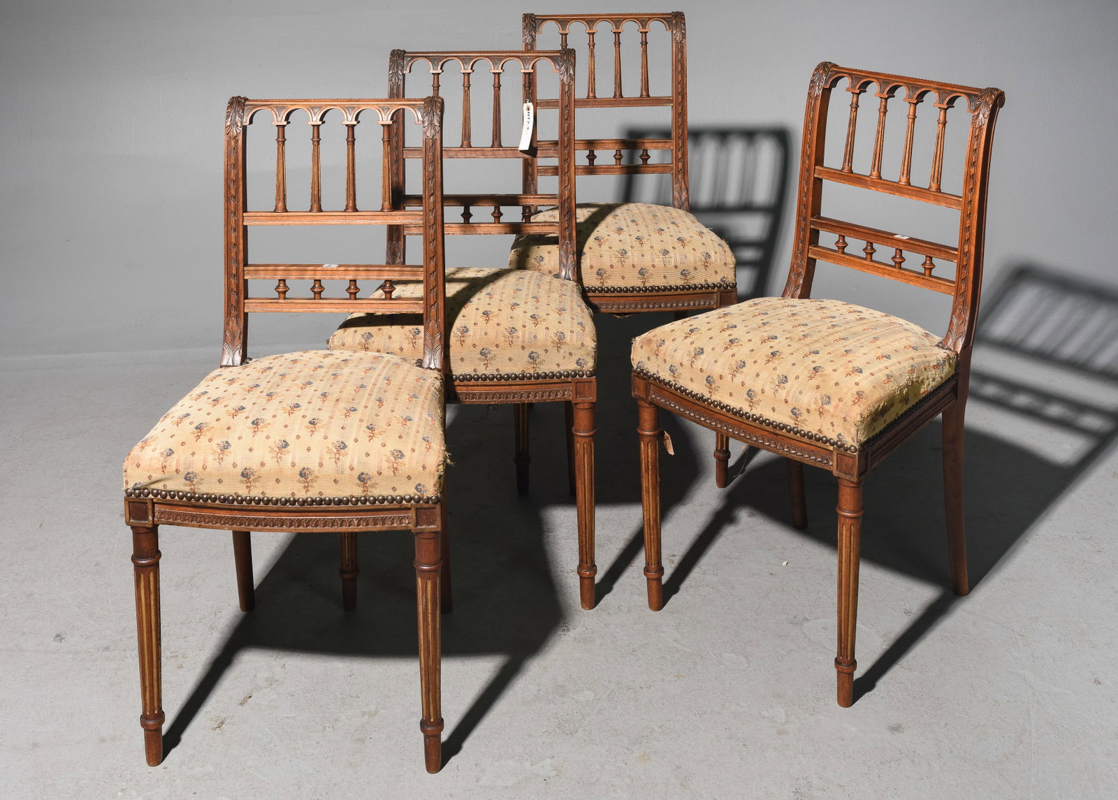 4 Louis XVI Style Walnut Chairs: 4 French Louis XVI Style Walnut Chairs - 35.5 inches tall x 16 x 17, seat height is 19 inches