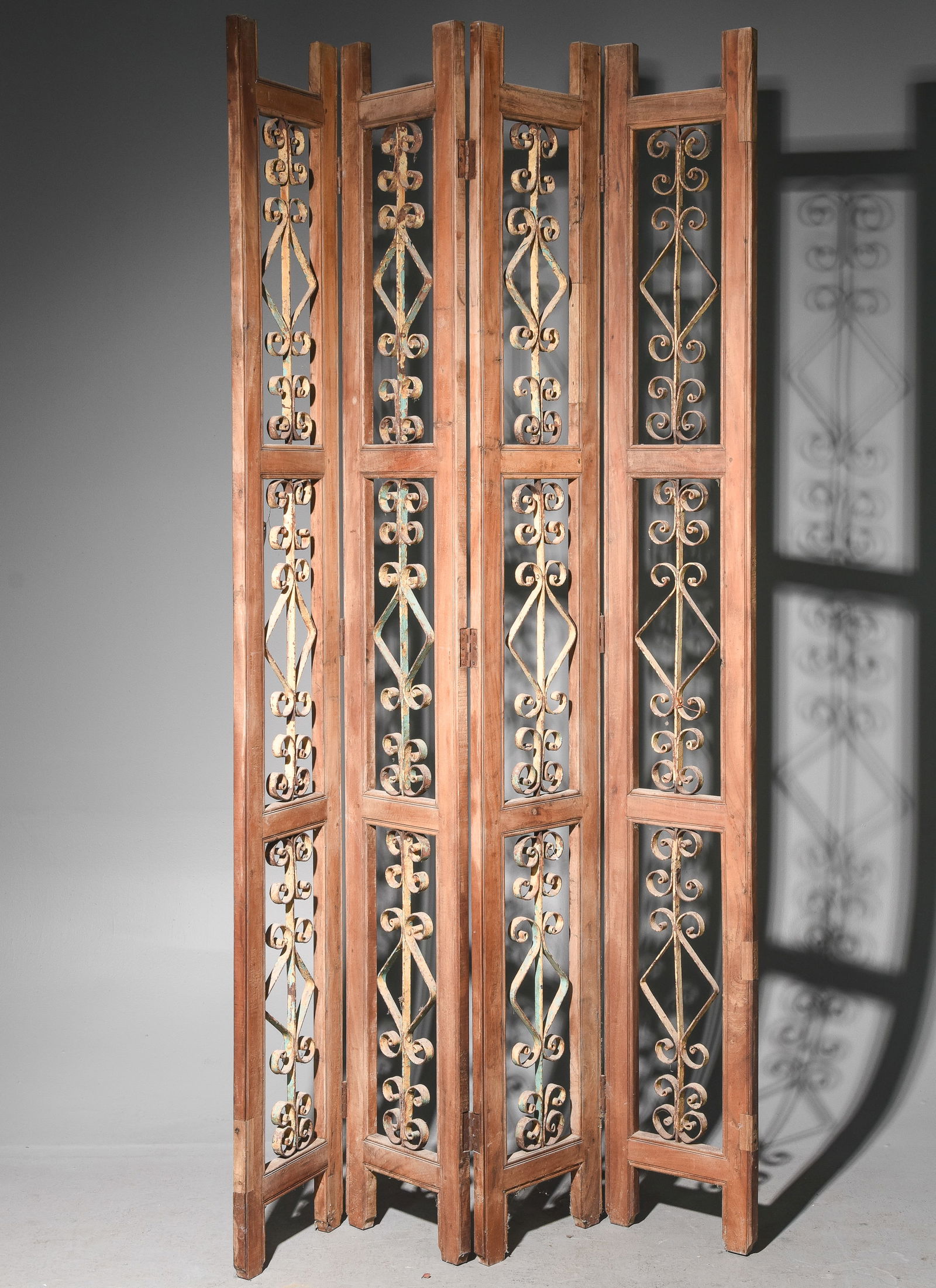 French Large 4 Panel Wood Screen with Iron Inserts (1 of 4)