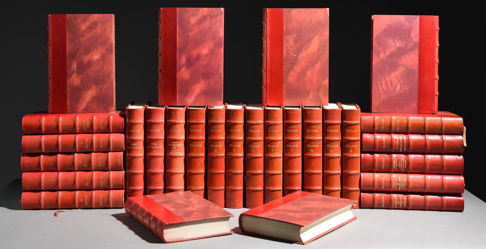 28 Assorted "Voltaire" Red Leather Bound Novels (1 of 5)