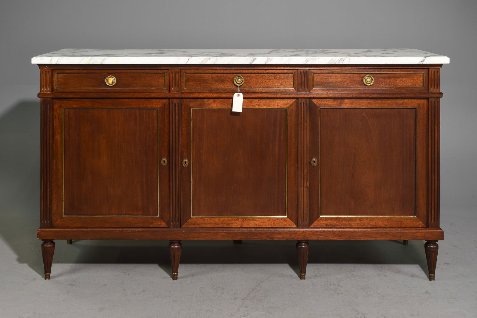 Louis XVI Style White Marble Top Mahogany Sideboard (1 of 7)