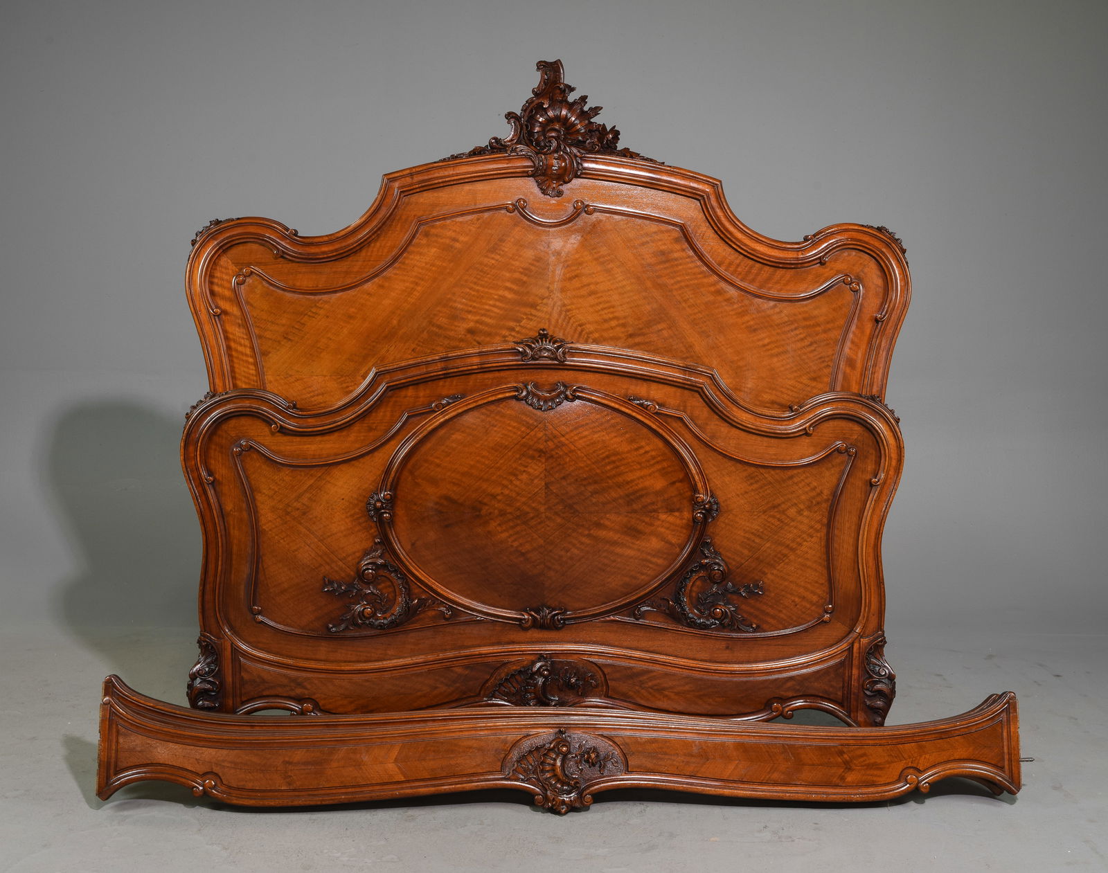 Louis XV Style Carved Walnut Bed with Rails (1 of 5)