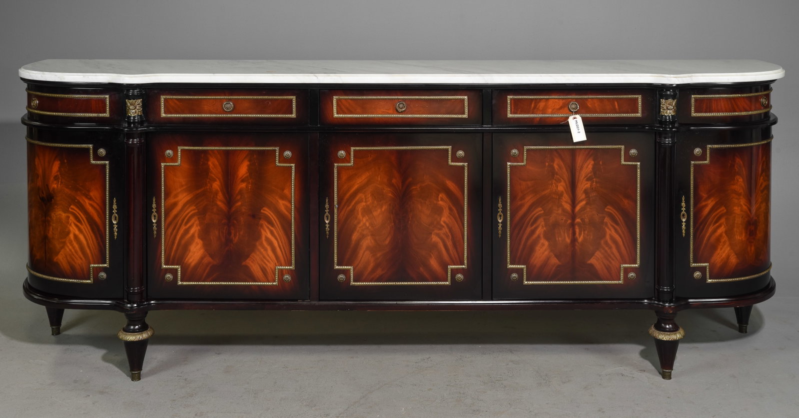 Louis XVI Style White Marble Top Sideboard #2: French Louis XVI Style White Marble Top Mahogany Sideboard / Enfilade c.1940's-50's - 39.25 in tall x 103.5 x 21.75