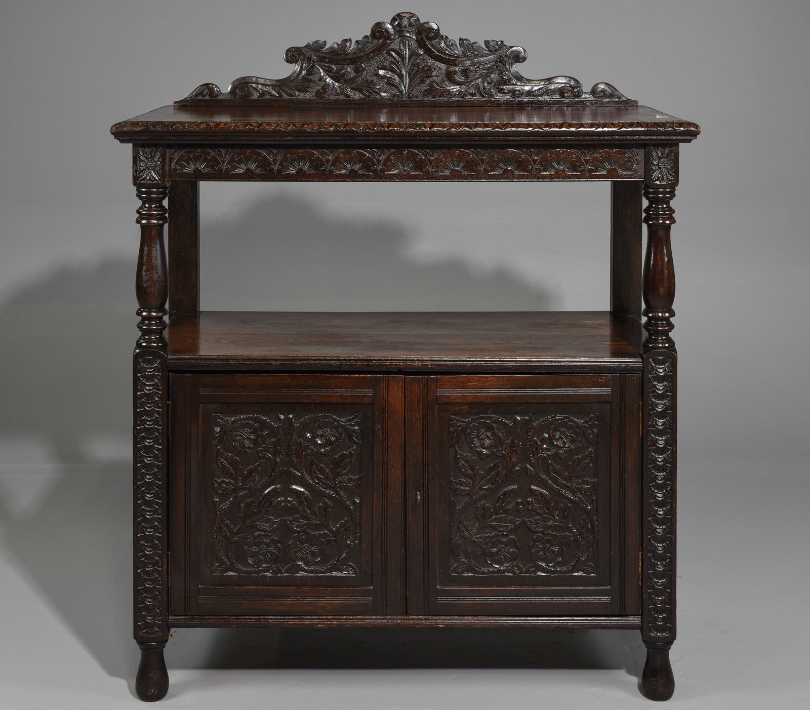 British Carved Oak Server / Hall Cabinet c.1920's (1 of 7)