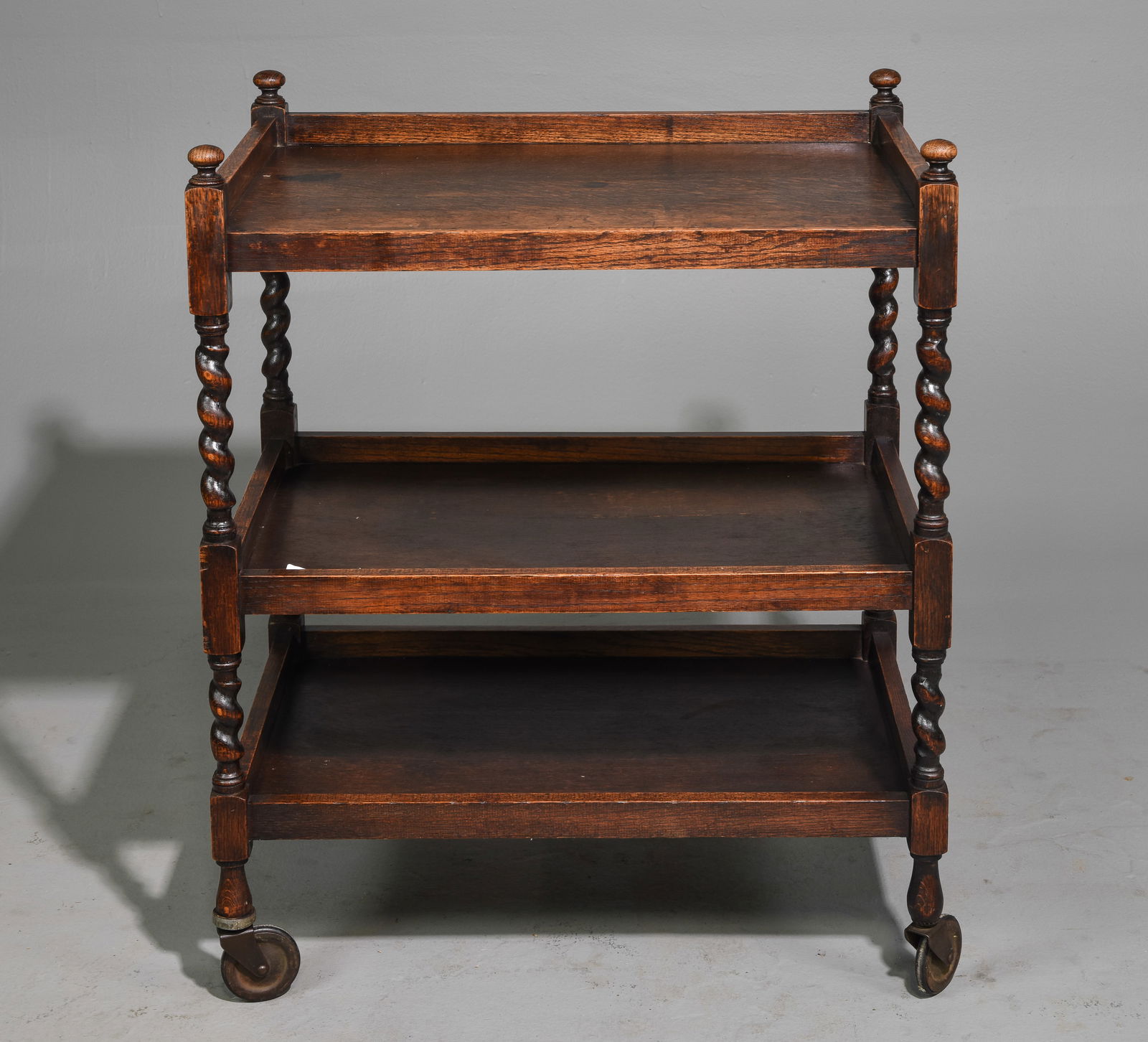 British Oak Barley Twist 3 Tier Trolley c.1920's (1 of 3)
