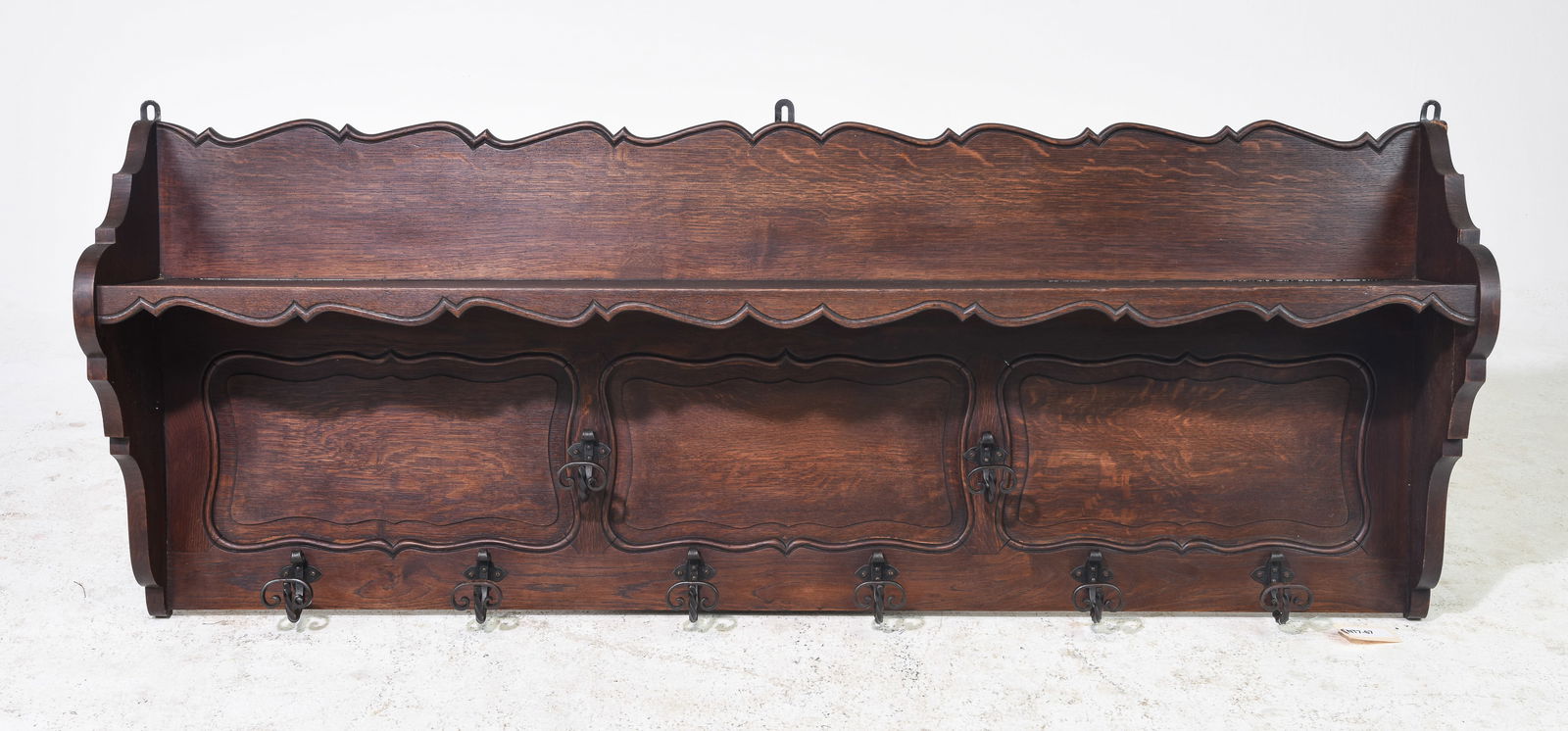 French Large Oak Wall Rack with Iron Hooks (1 of 4)