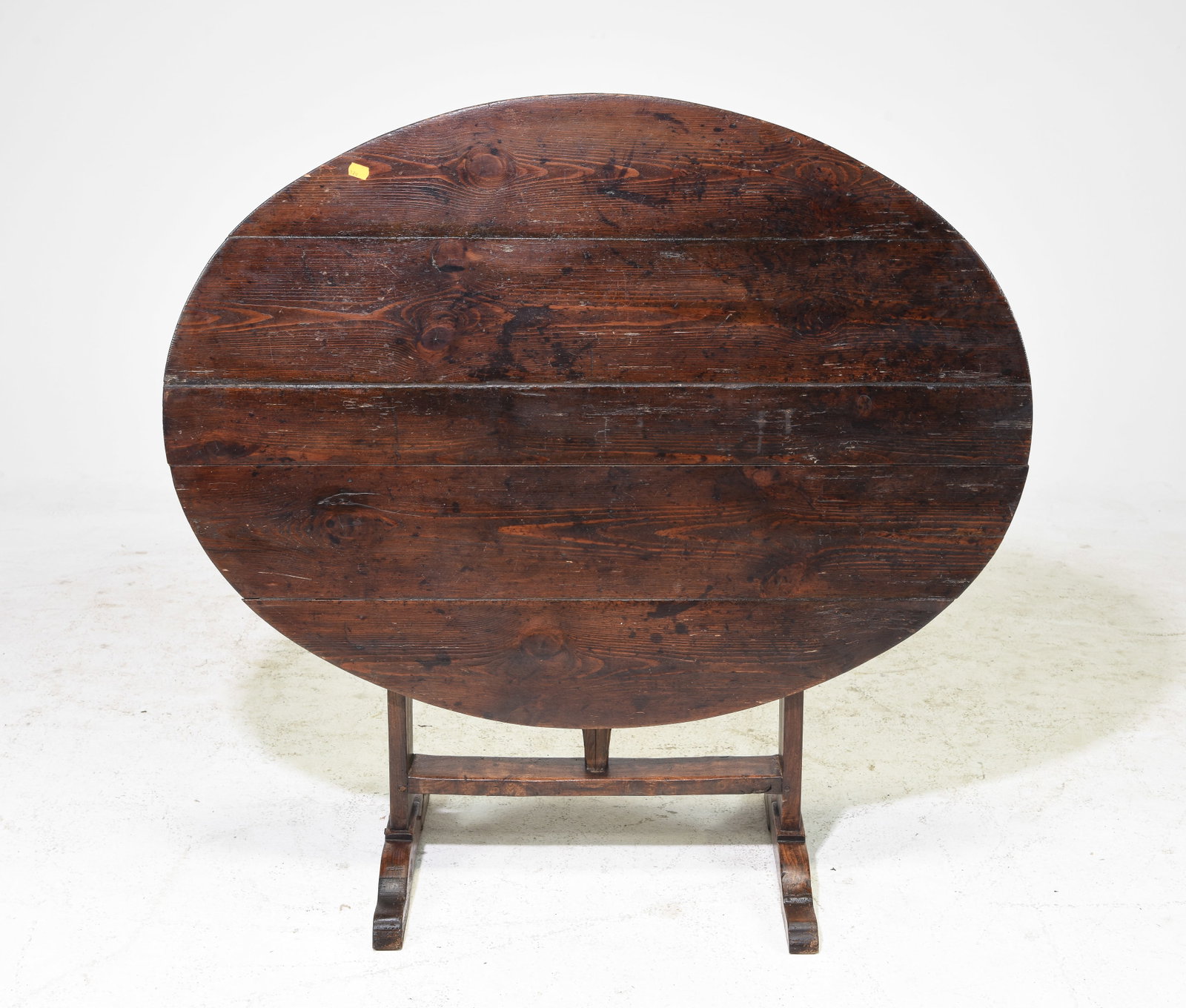 French Oval Tilt Top Vendange / Wine Table: French Oval Tilt Top Vendange / Wine Table c.1920's-30's - 27.5 in tall x 45 x 33.5 when used as a table, 43.5 in tall x 45 x 19 when folded