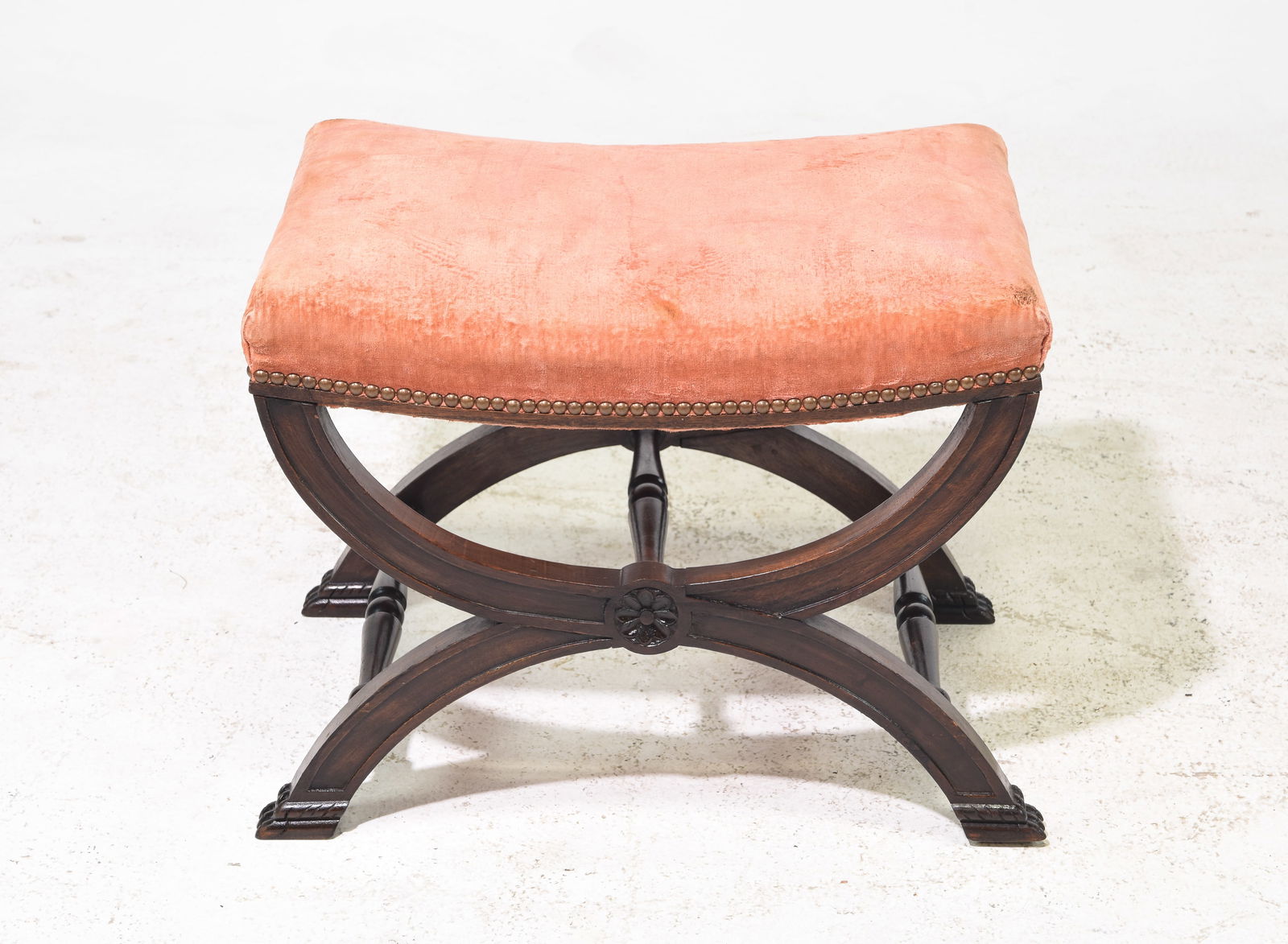 French Mahogany Pink Upholstered Foot Stool (1 of 3)