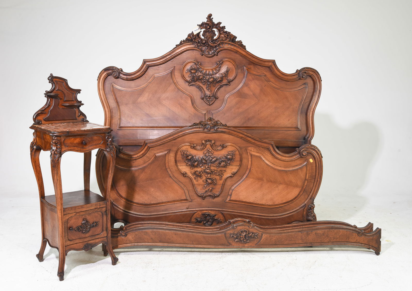 Louis XV Style Walnut Bed with Rails & Nightstand (1 of 6)
