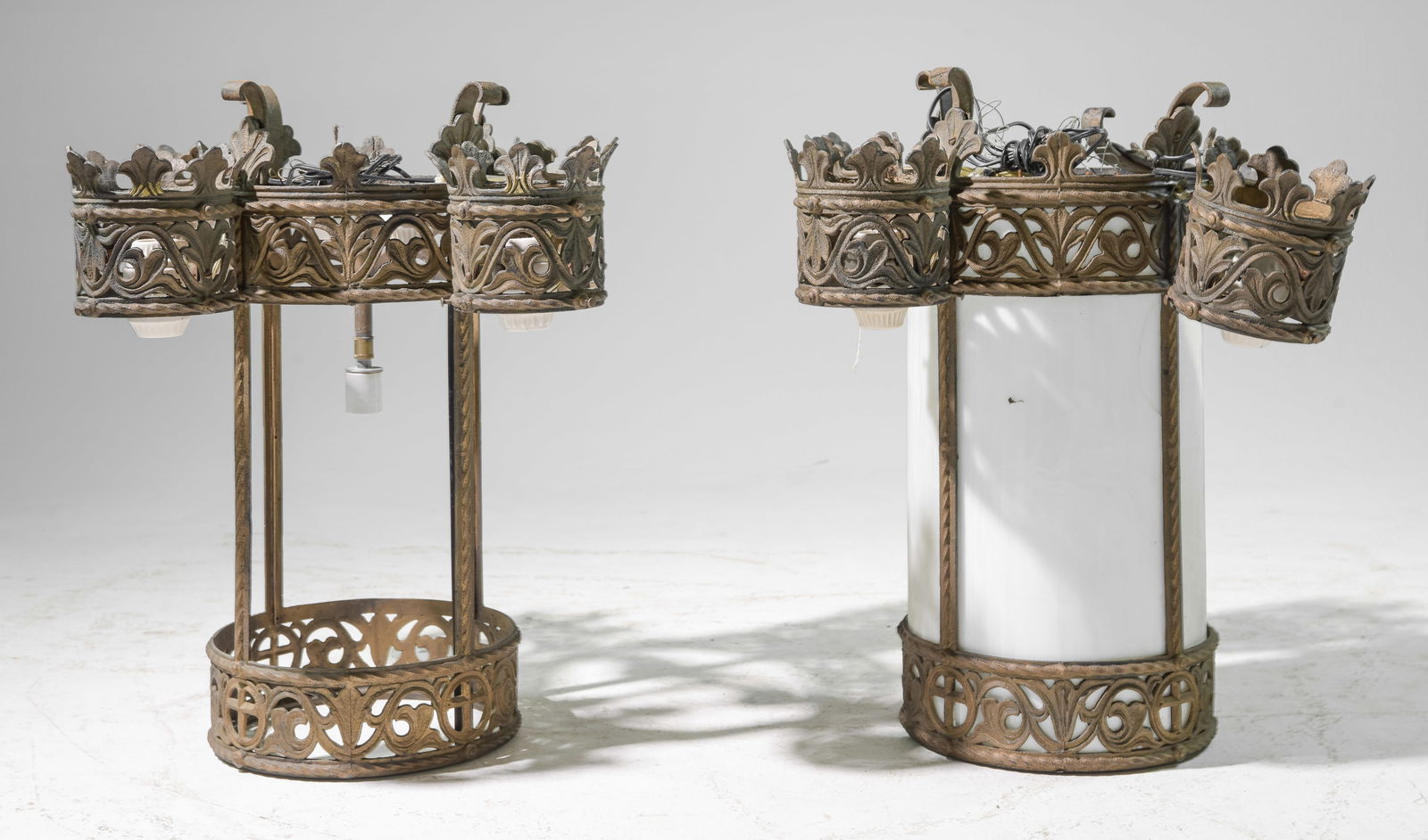 Two French Antique Heavy Iron Cathedral Chandeliers: Two French Antique Heavy Iron Cathedral Chandeliers - 27 in tall x 20 x 20 each