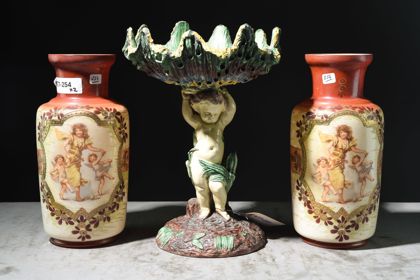 Pair of Vases & Hand Painted Figural Compote (1 of 7)
