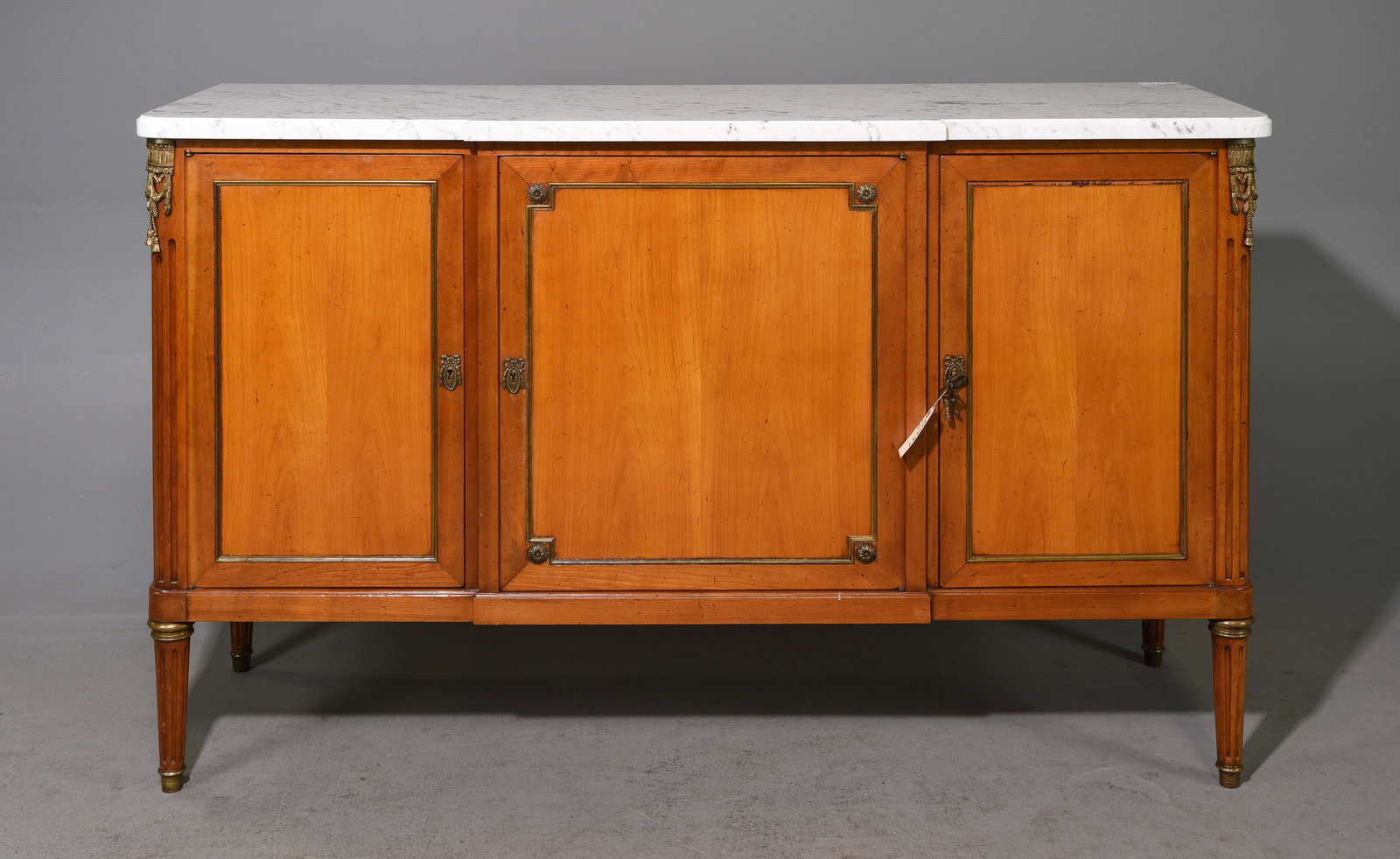Louis XVI Style White Marble Top Sideboard #2: French Louis XVI Style White Marble Top Sideboard / Enfilade c.1930's-40's - 39.5 in tall x 64.5 x 21.5