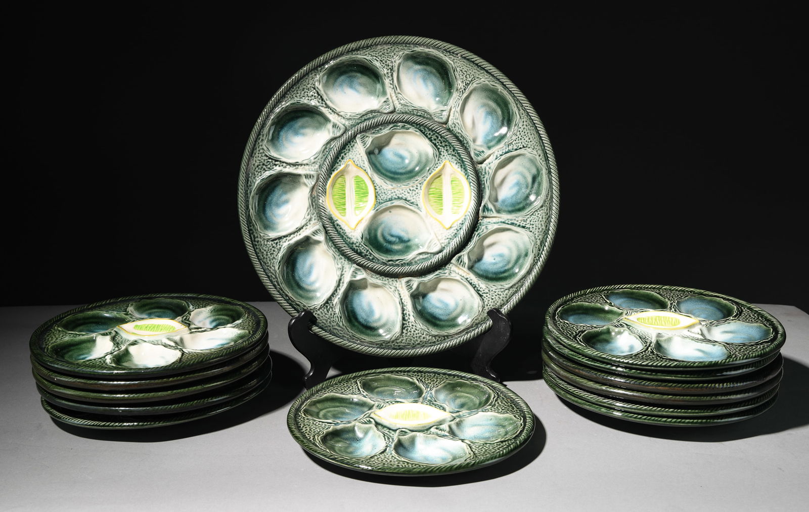 13pc French Green Oyster Plate Set (1 of 5)