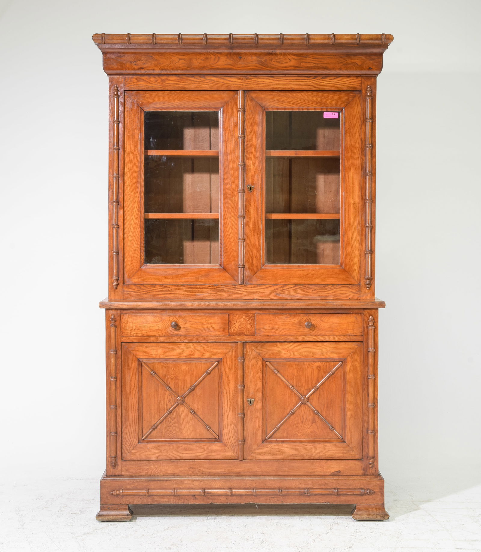 French Faux Bamboo Step Back Bookcase / Cupboard (1 of 7)