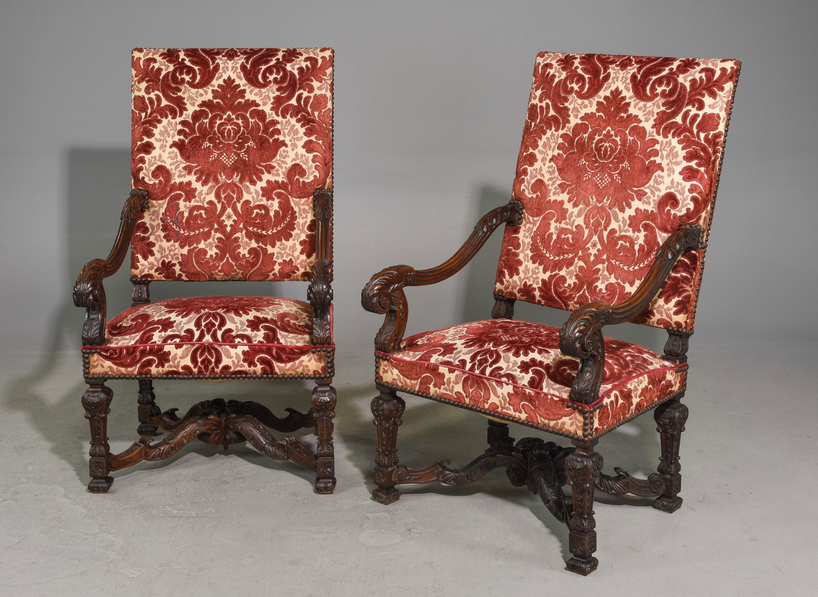 French Carved Oak Pair of Fireside Arm Chairs (1 of 7)