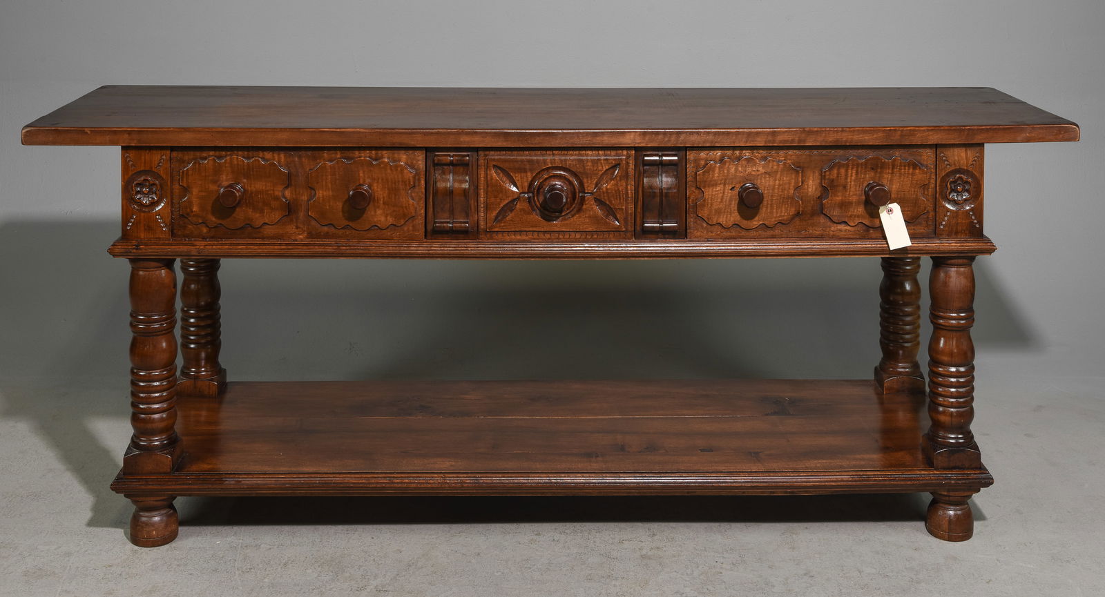 Spanish Style Walnut Three Drawer Hall Table (1 of 4)
