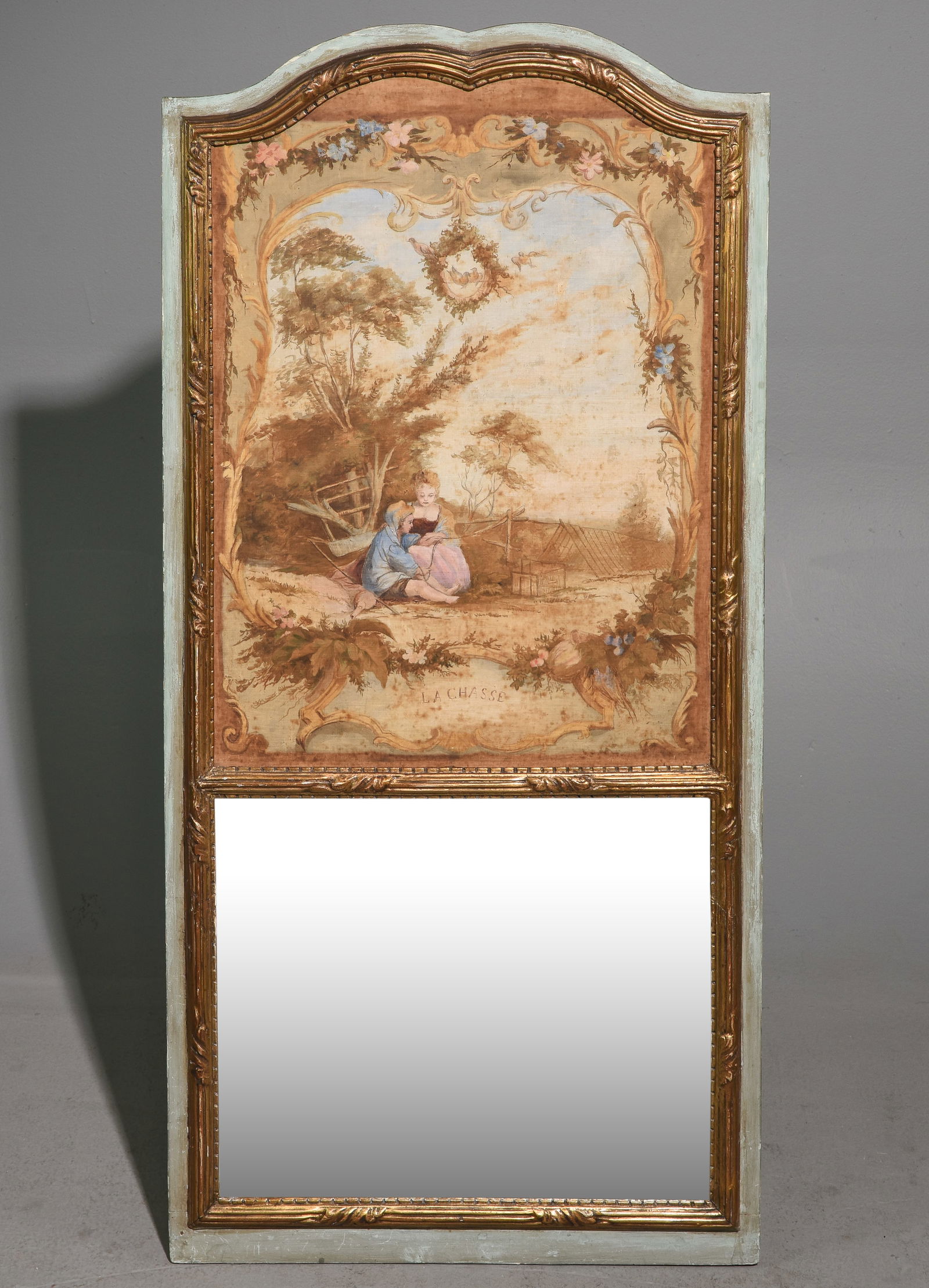 French Painted & Gilded Trumeau Mirror (1 of 4)