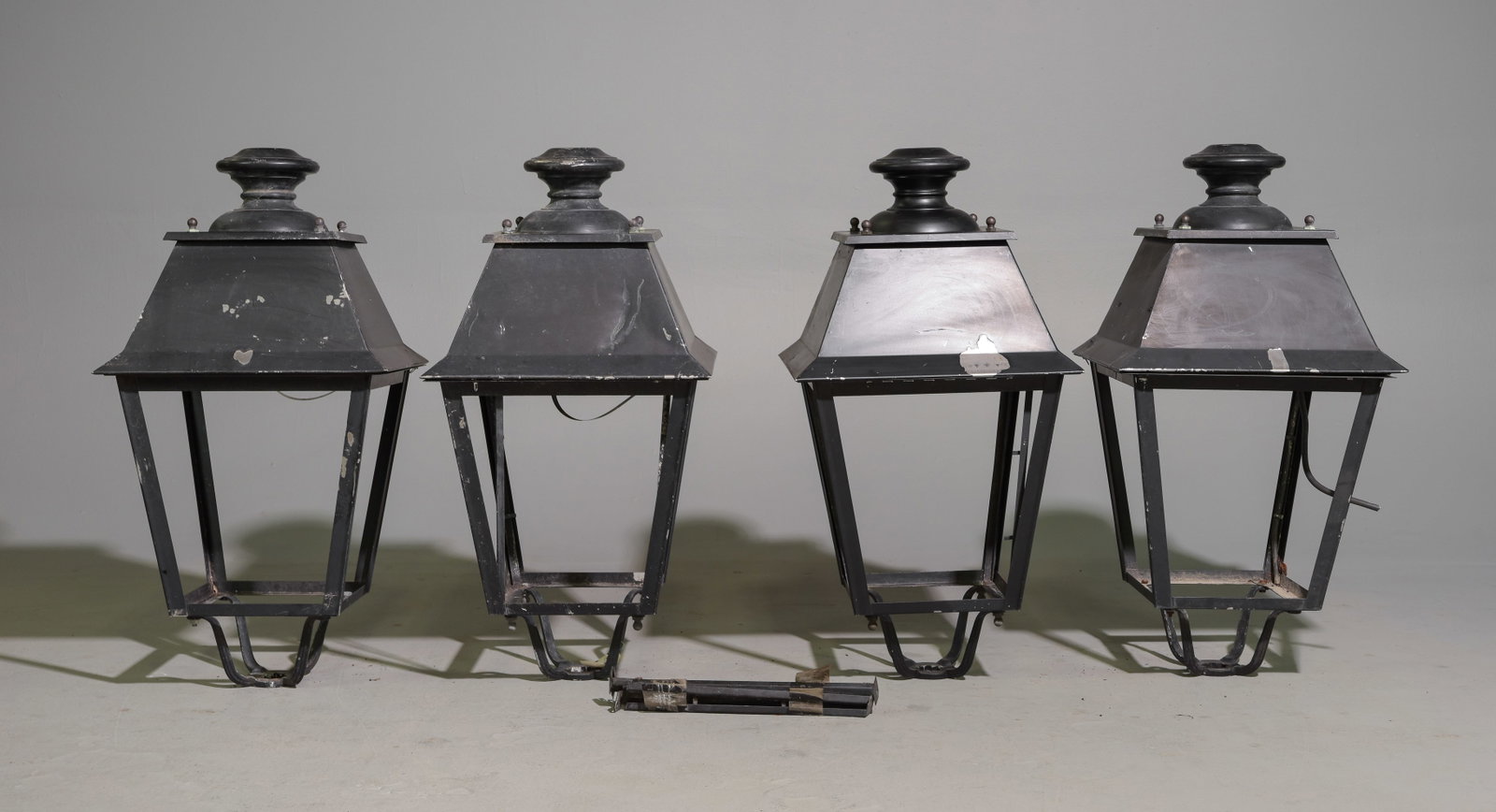 Four French Metal Street Lantern Tops: Four French Metal Street Lantern Tops - 32 in tall x 17 x 17 each