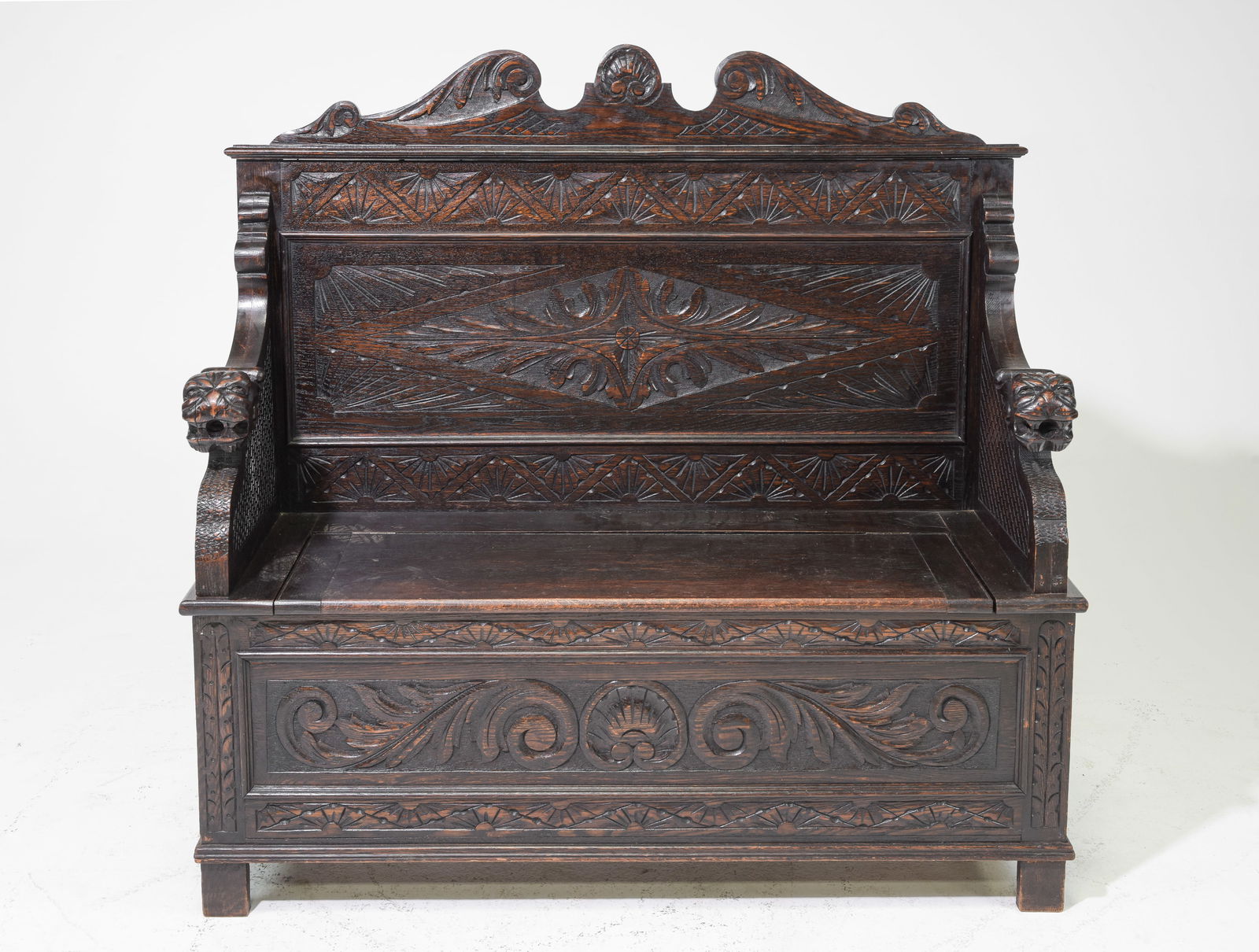 British Carved Oak Hall Bench c.1890's-1910's (1 of 7)