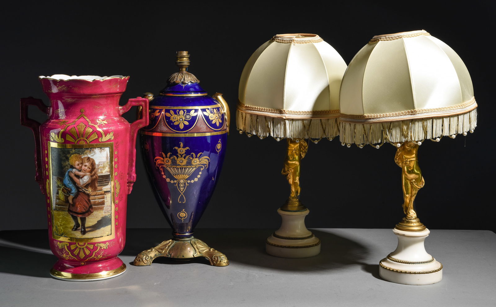 Three French Lamps & 1 Pictural Vase (1 of 5)