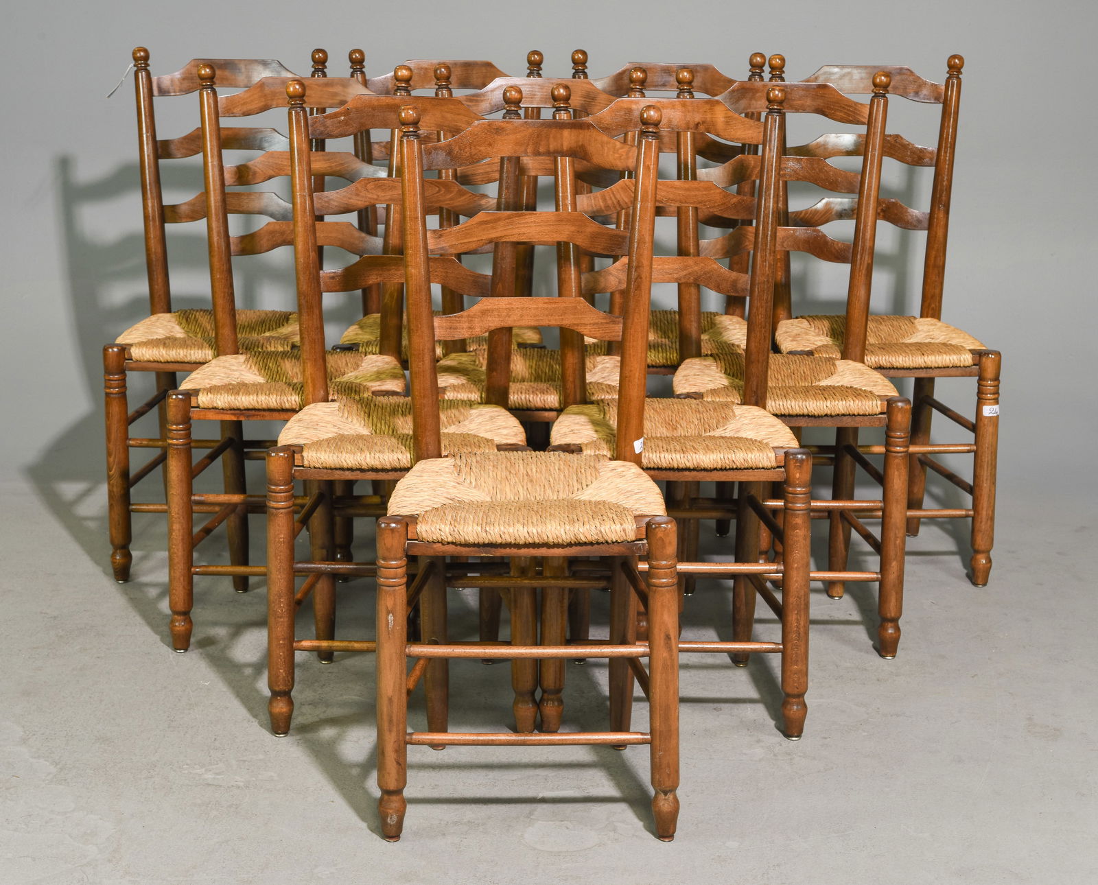French Set of 10 Oak Rush Seat Dining Chairs (1 of 4)