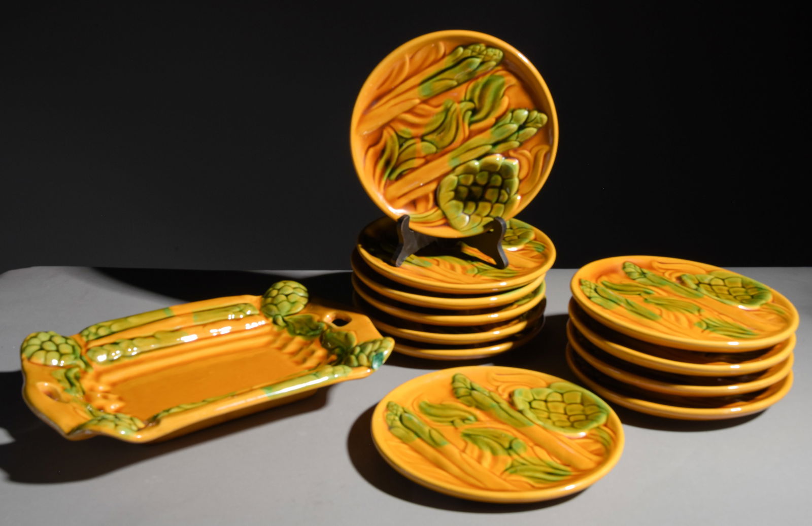 12pc French Majolica Asparagus Plate Set (1 of 5)
