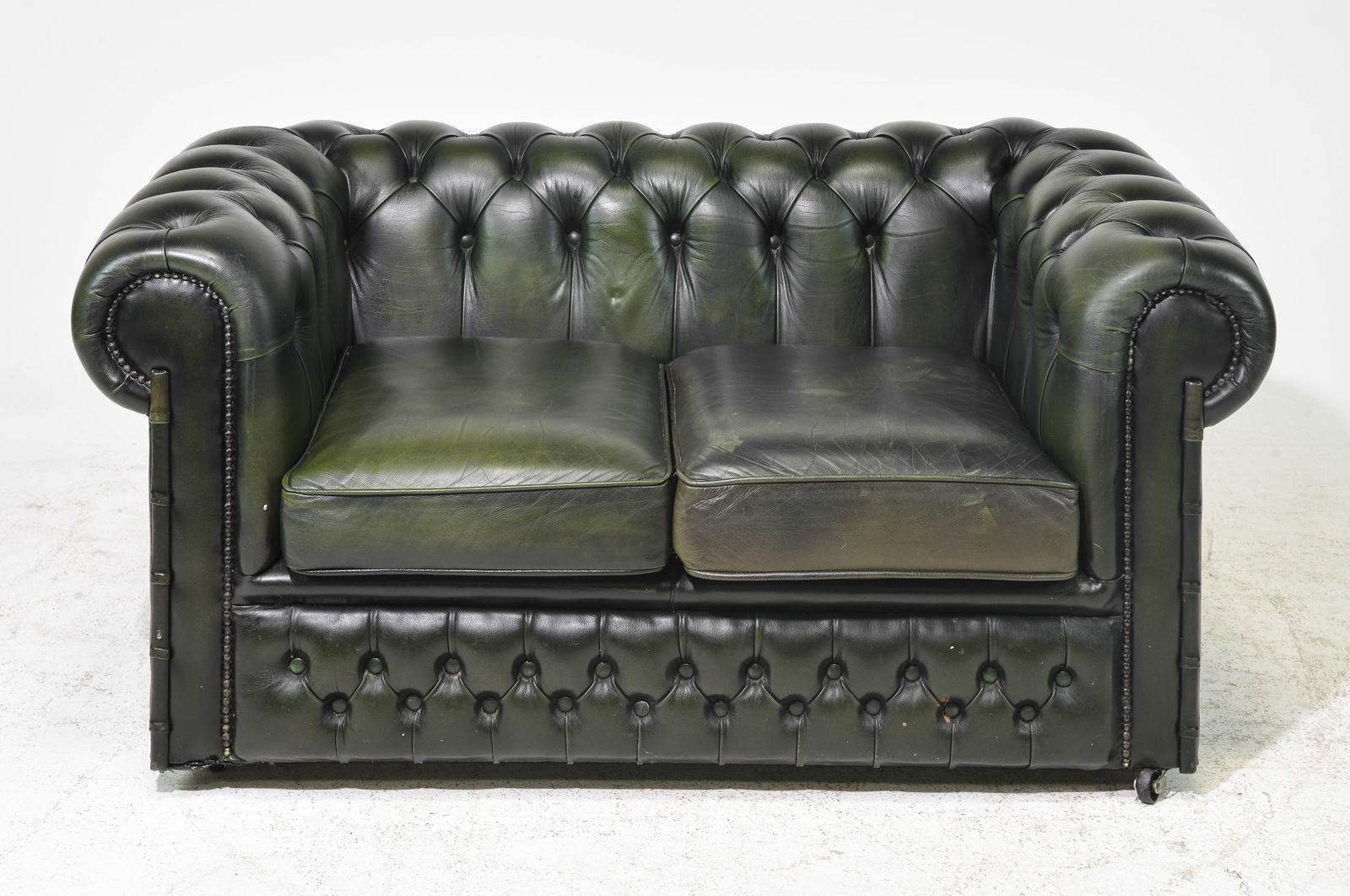 British Green Leather Chesterfield Loveseat (1 of 6)