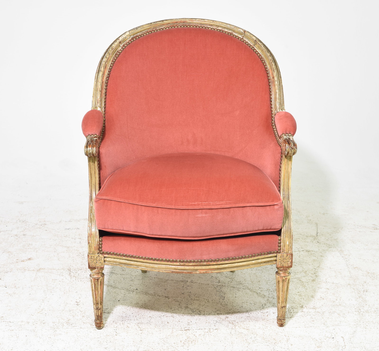 Louis XVI Style Painted Bergere Arm Chair: French Louis XVI Style Painted Bergere Arm Chair - 37 in tall x 28 x 29, Seat height is 19 inches