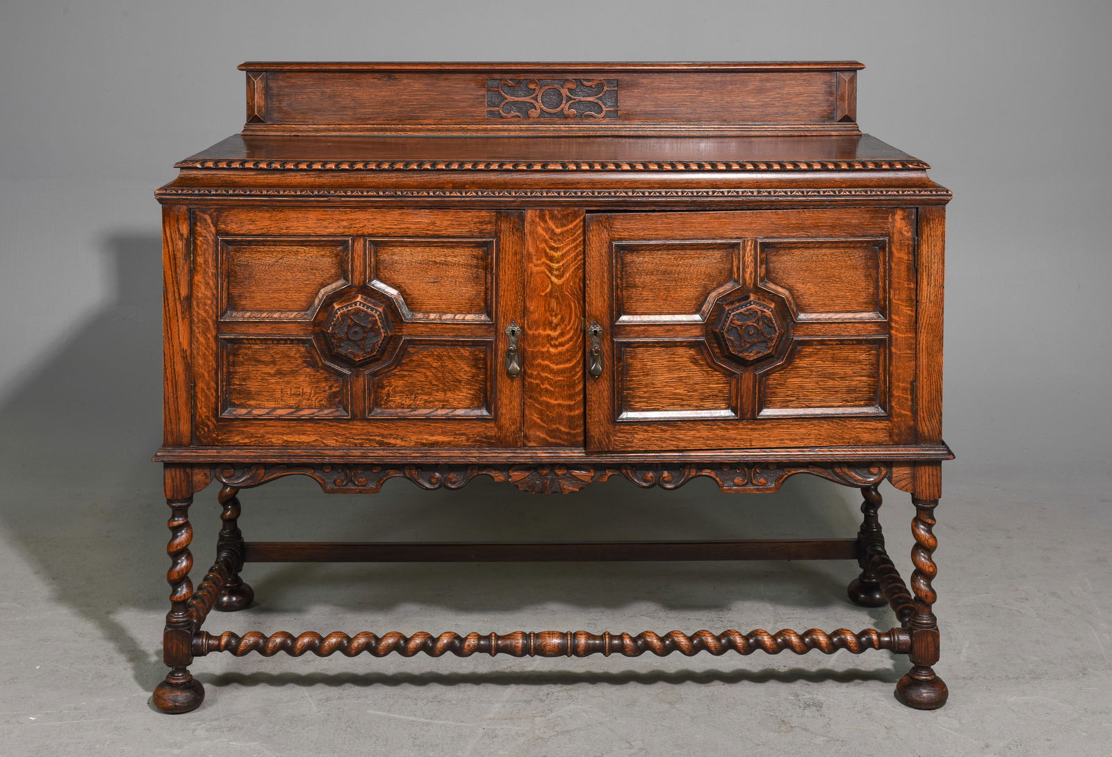 British Carved Oak Barley Twist Sideboard c.1920's (1 of 8)