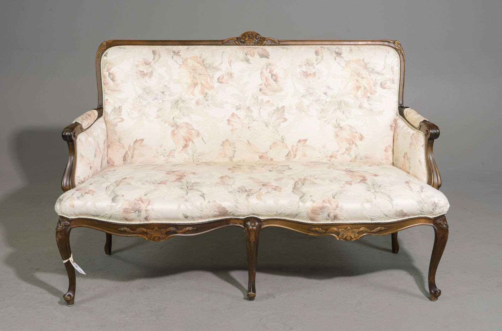 Danish Oak Floral Upholstered Settee (1 of 8)