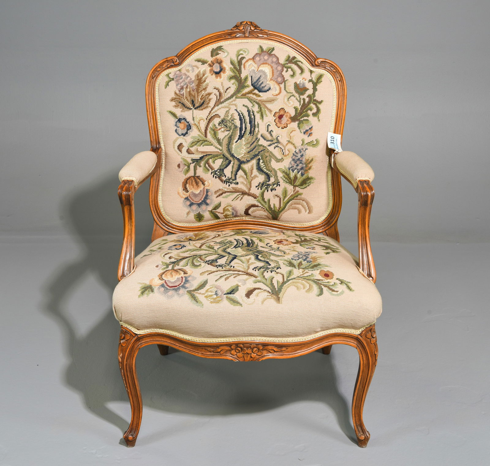 Louis XV Style Walnut Needlepoint Arm Chair (1 of 6)