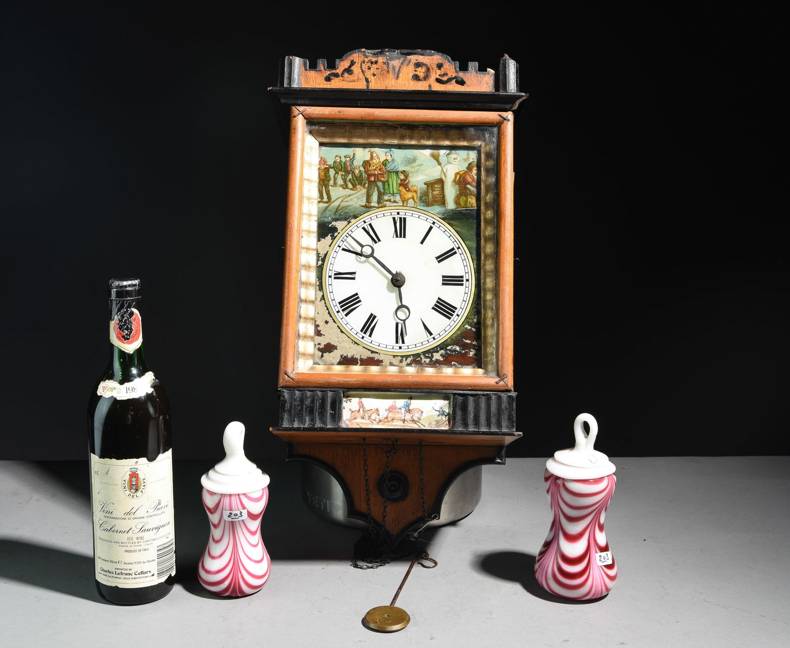 French Wall Clock with Art Glass Weights (1 of 5)