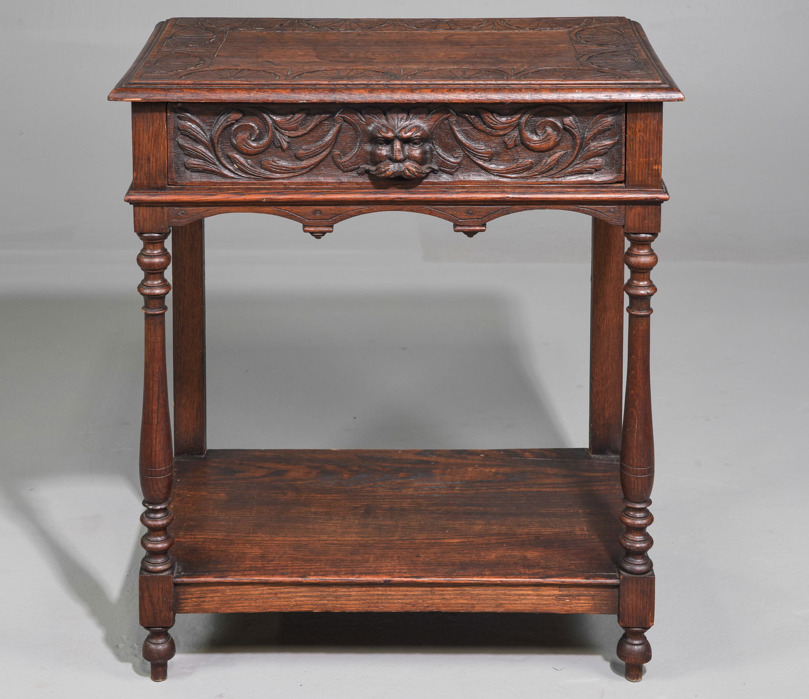British Carved Oak Single Drawer Table c.1920's (1 of 7)