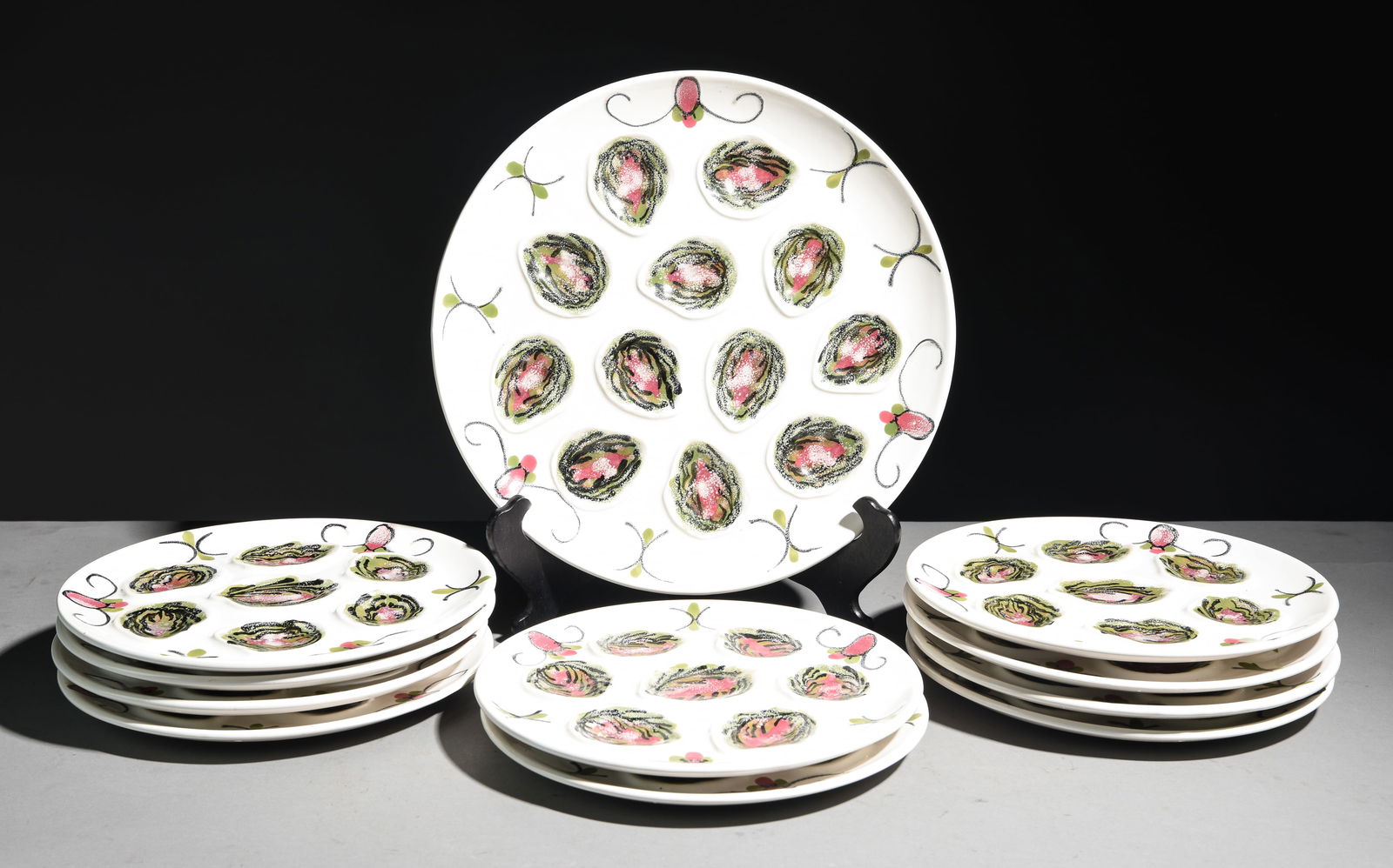 11pc French Oyster Plate Set - Platter & 10 Plates (1 of 4)