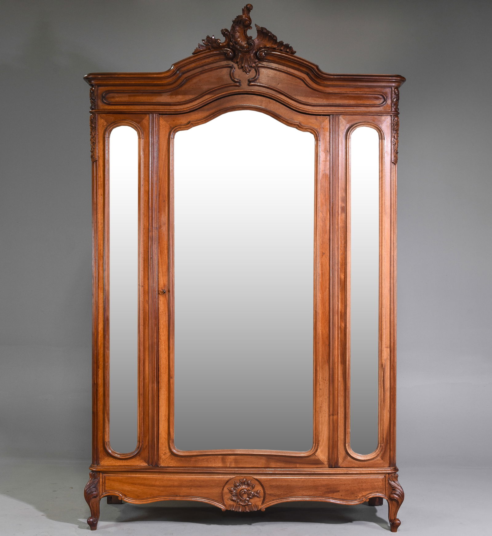 Louis XV Style Walnut Mirror Door Armoire (1 of 7)