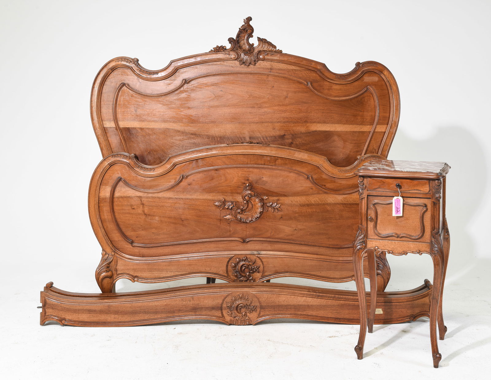 Louis XV Style Walnut Bed with Rails & Nightstand (1 of 6)