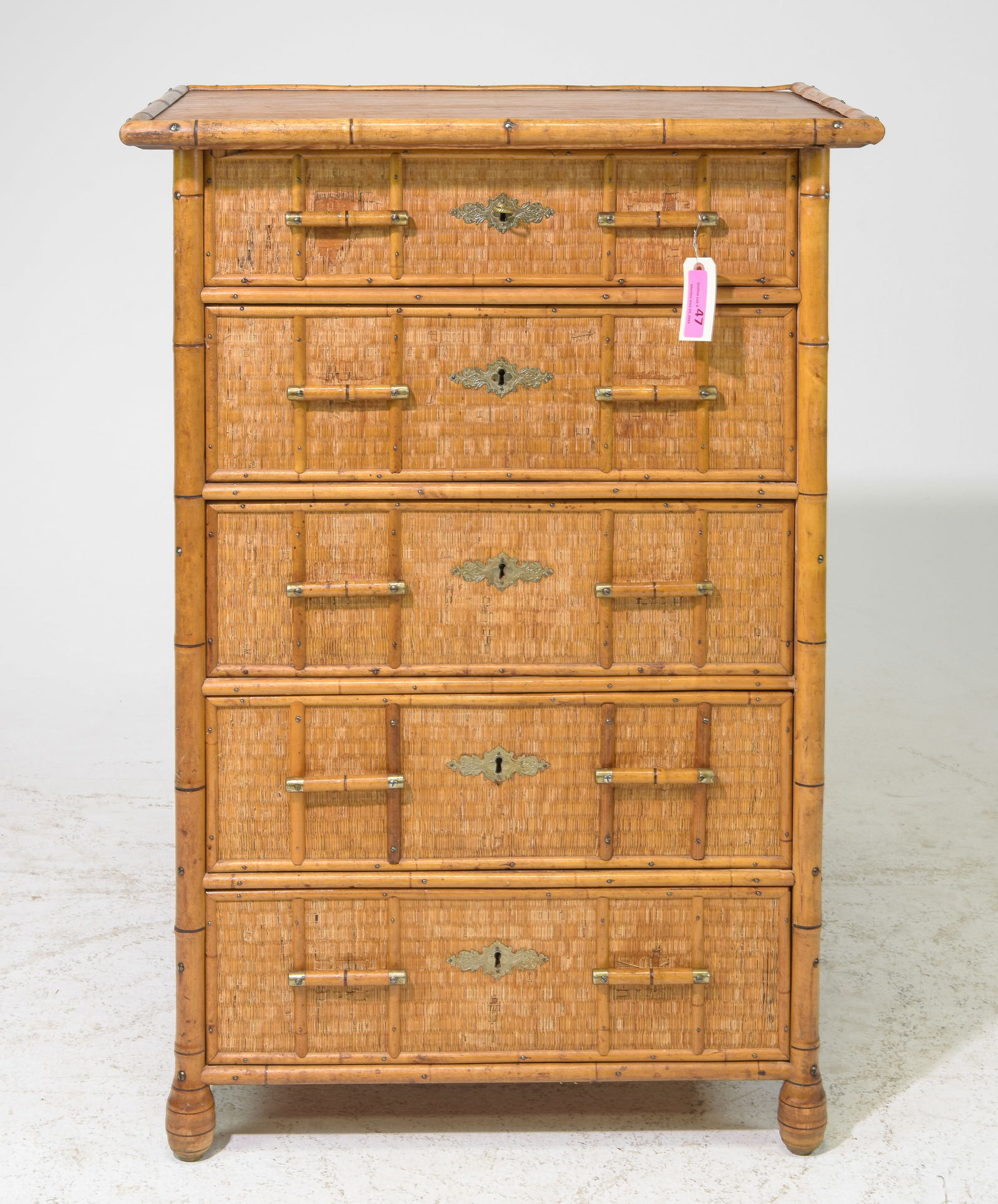 Scandinavian Bamboo & Rattan Five Drawer Chest (1 of 6)