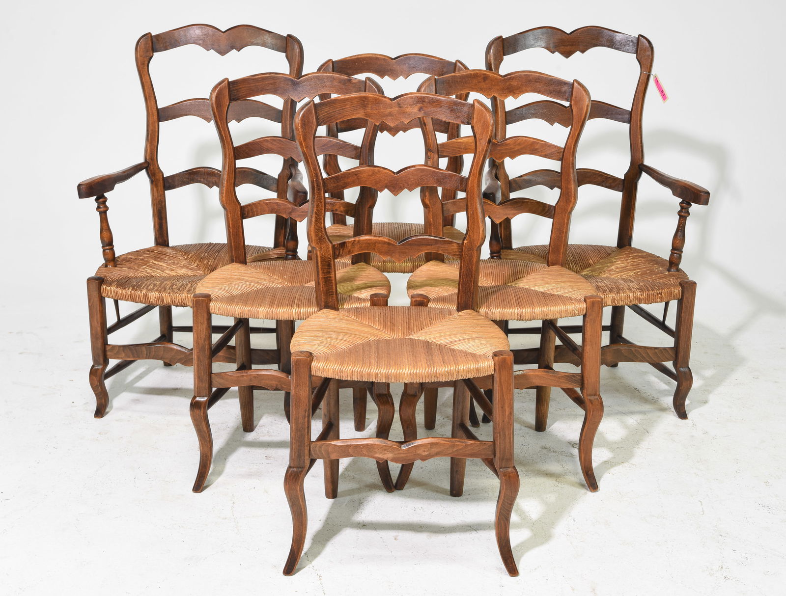 Country French Style Set of 6 Oak Rush Seat Chairs (1 of 6)