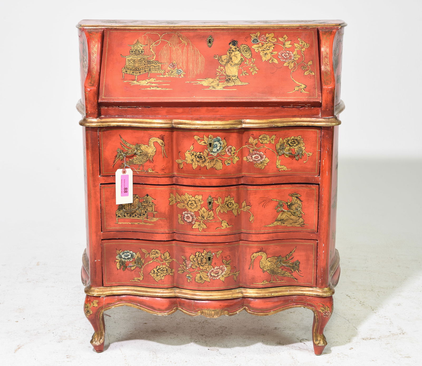 Italian Red Chinoiserie Secretary / Drop Front Desk (1 of 8)