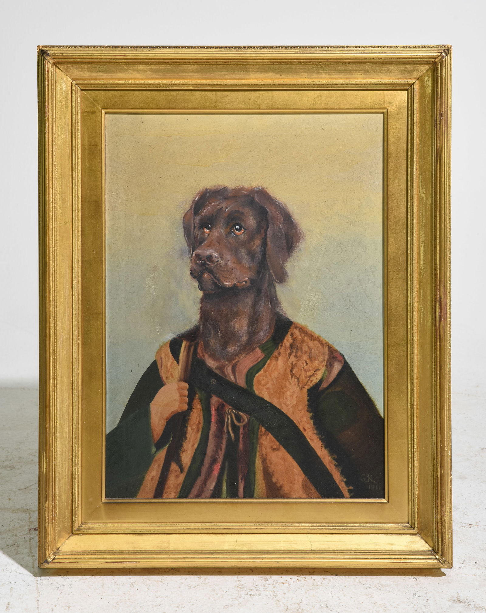 Framed Oil on Canvas Debonair Dog c.1911 (1 of 4)