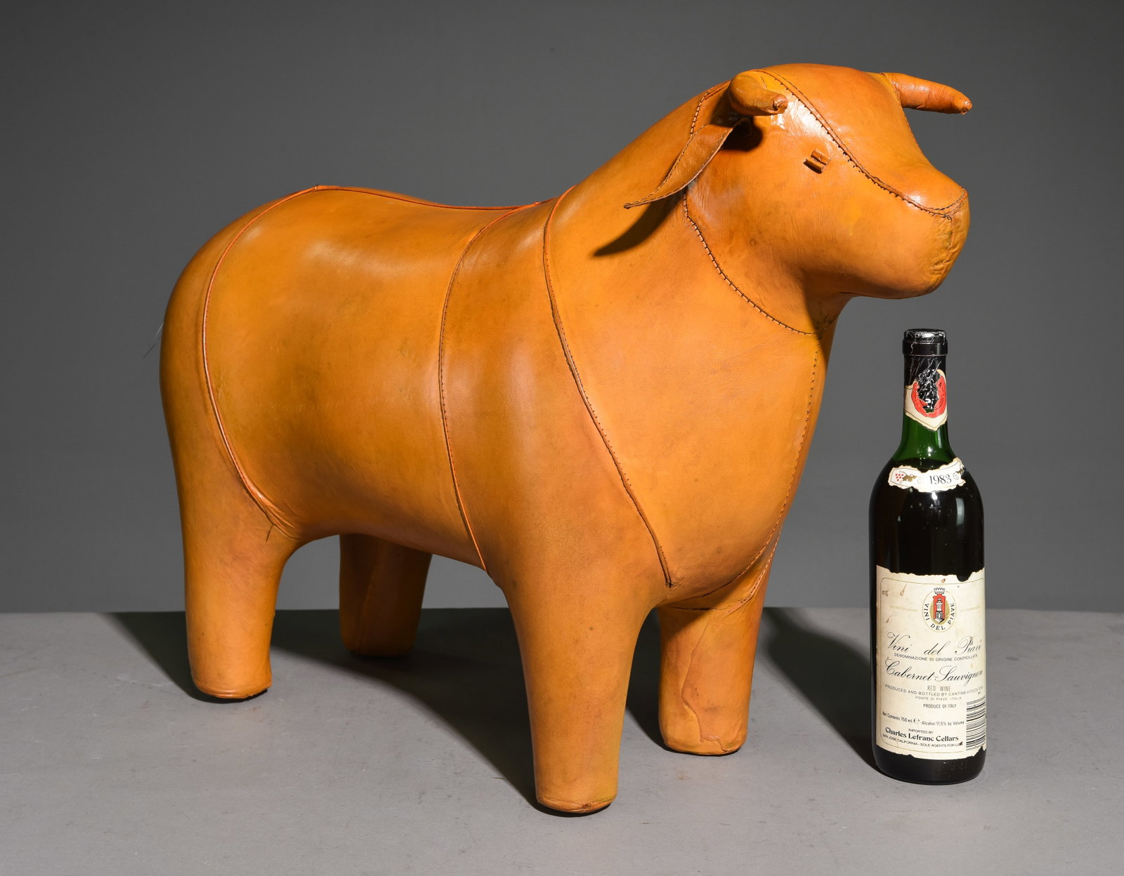 Leather Bull Stool In The Manner Of Omersa: This Bull footstool is new and made of leather in the style of those sold at Liberty & Co in London - 18.5 in tall x 27 x 10.5