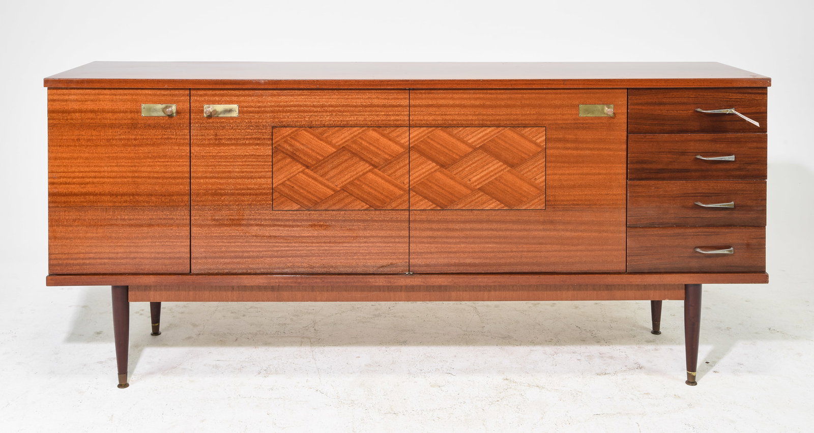 French Mid Century Modern Style Sideboard: French Mid Century Modern Style Sideboard / Enfilade - 36.25 in tall x 83 x 19