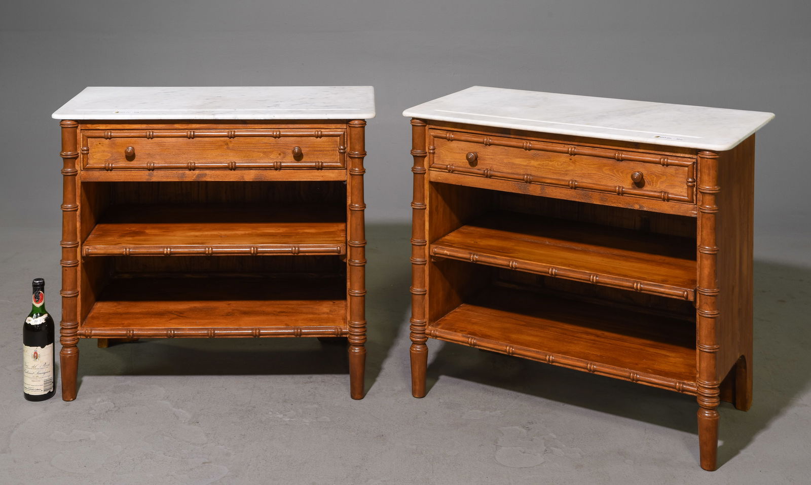Faux Bamboo Pair of White Marble Top Occasional Tables (1 of 4)