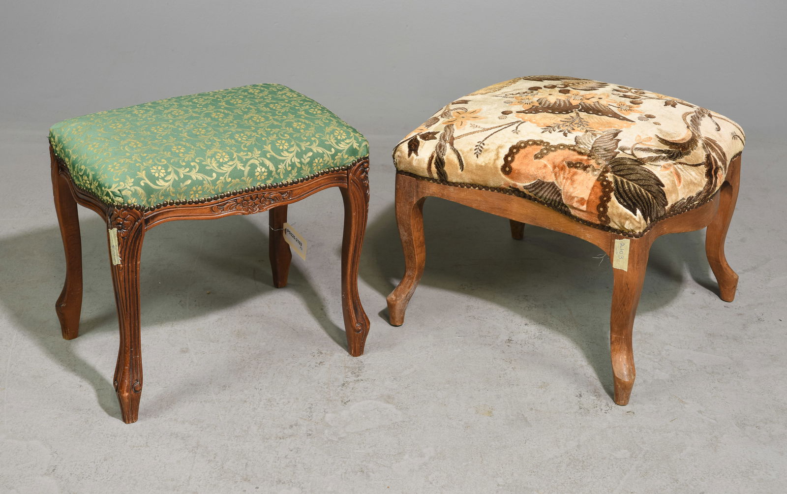 Two Louis XV Style Upholstered Foot Stools (1 of 3)