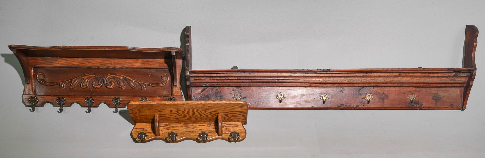 Three Oak Wall Racks / Shelfs with Hooks (1 of 6)