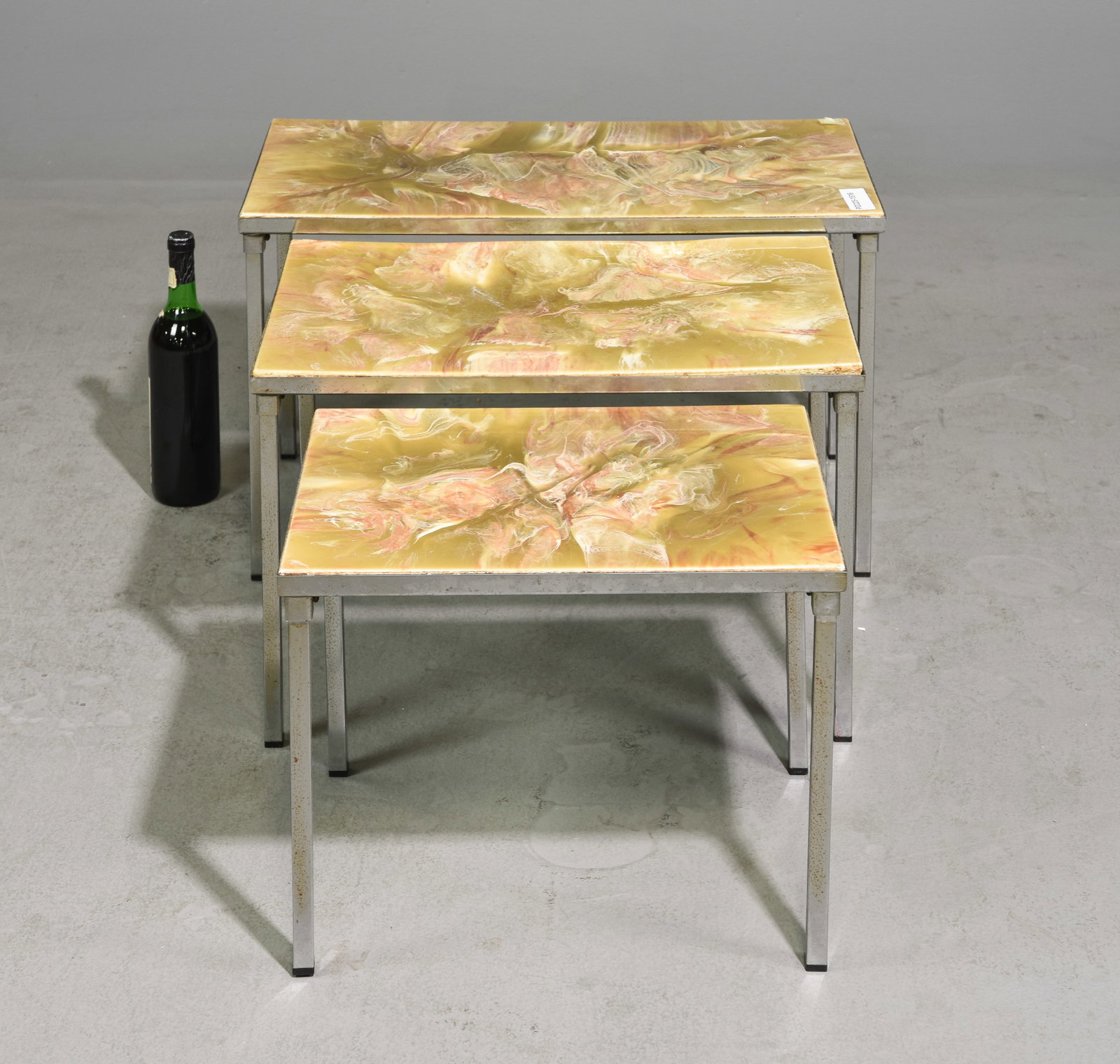 French Onyx Top Nest of Three Tables: French Onyx Top Nest of Three Tables - 15 in tall x 25.5 x 13, 14 in tall x 21 x 12.5 and 13 in tall x 17 x 13