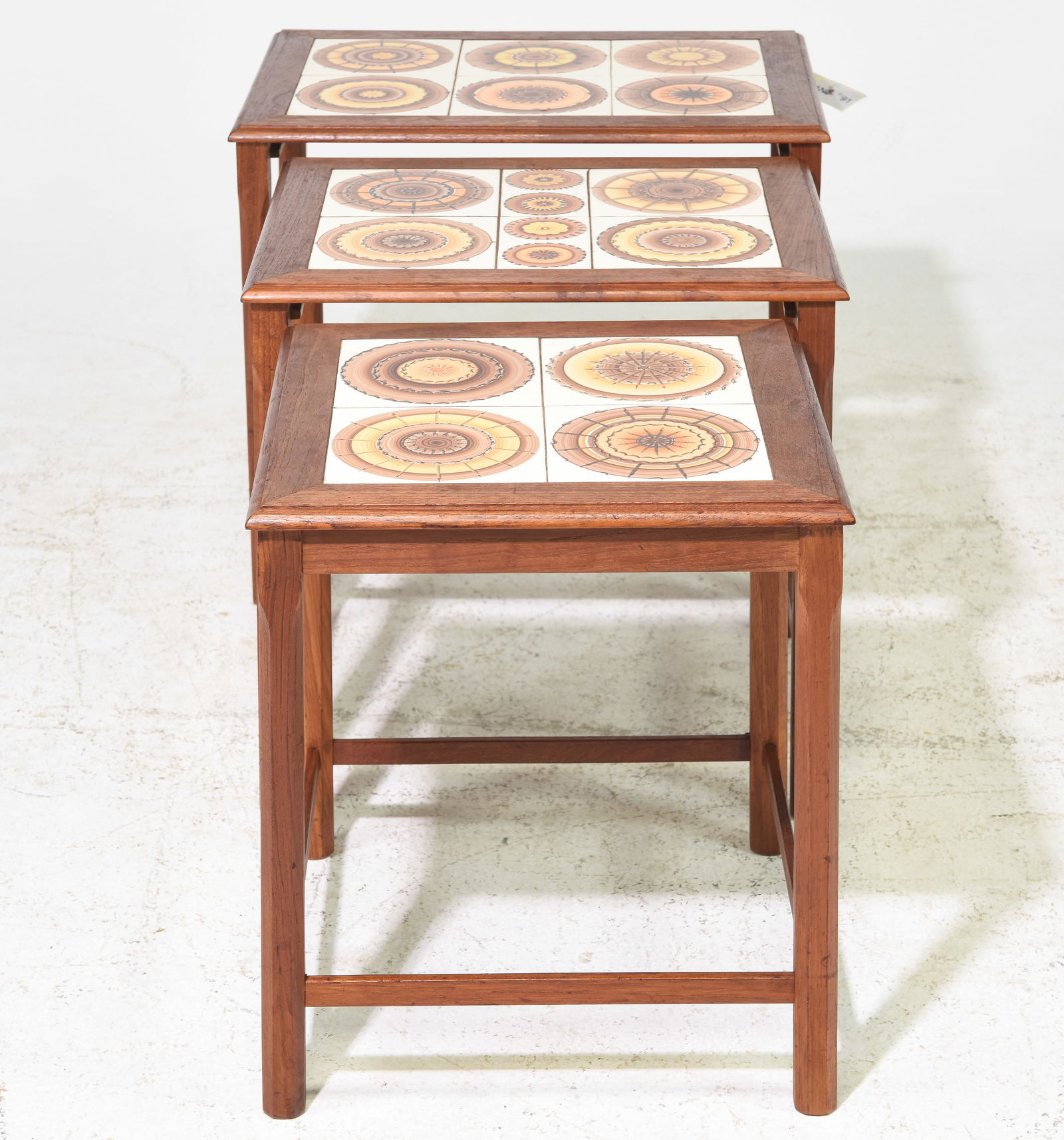Danish Mid Century Modern Tile Top Nest #1: Danish Mid Century Modern Tile Top Nest - 19 in tall x 22 x 16, 18.5 in tall x 19 x 16 and 17.5 in tall x 16 x 16