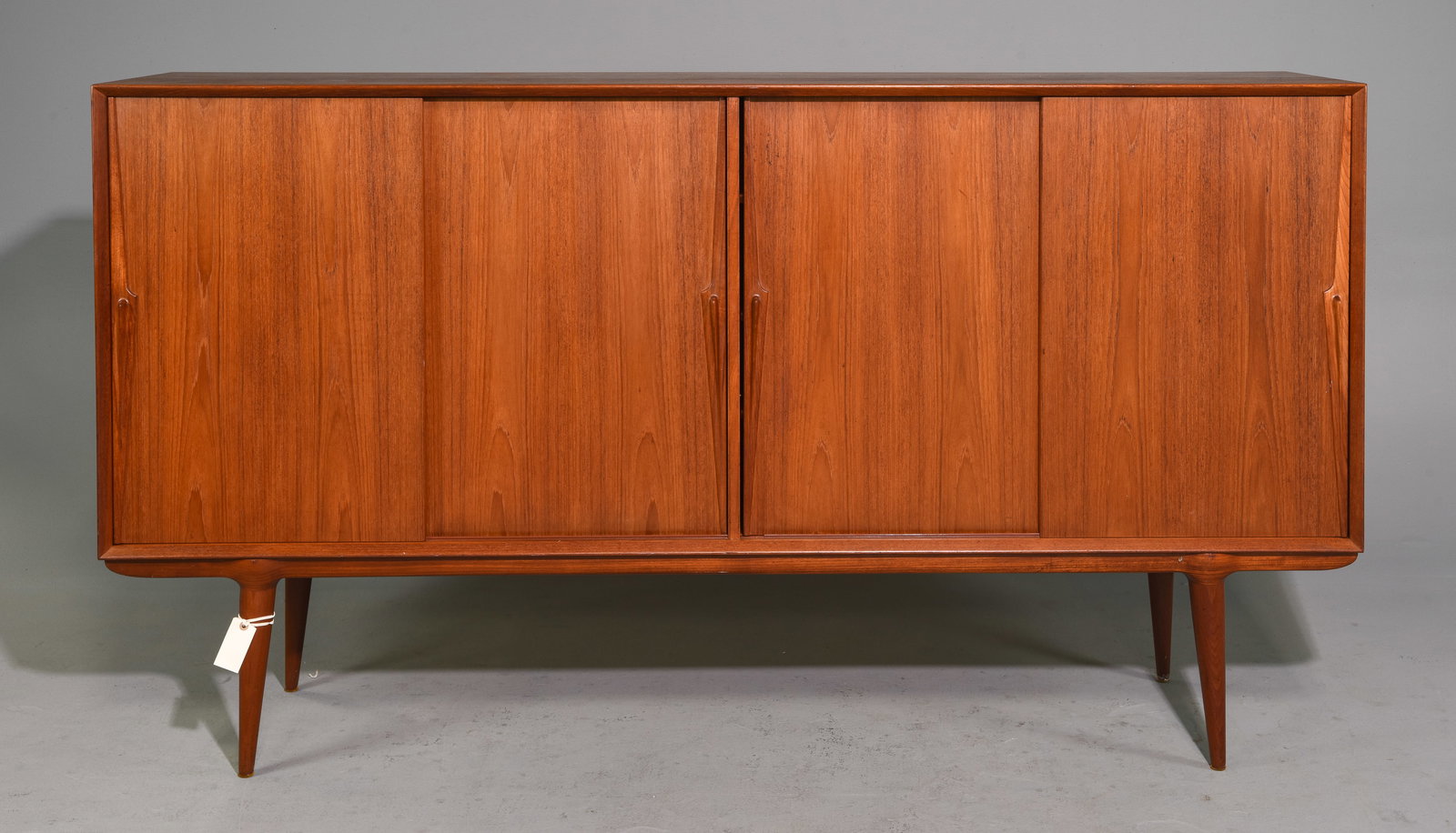 Danish Mid Century Modern Sliding Door Bar Cabinet: Danish Mid Century Modern Sliding Door Cocktail Cabinet / Buffet - 43.5 in tall x 79 x 18