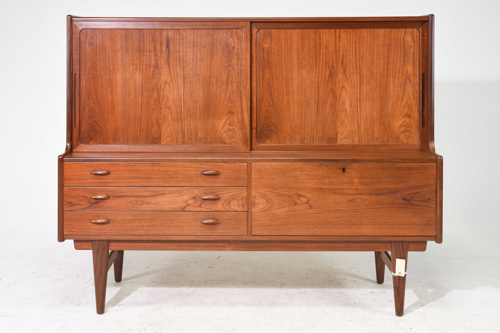 Danish Mid Century Modern Cocktail Sideboard: Danish Mid Century Modern Cocktail Sideboard / Highboard - 55 in tall x 98.5 x 19.5
