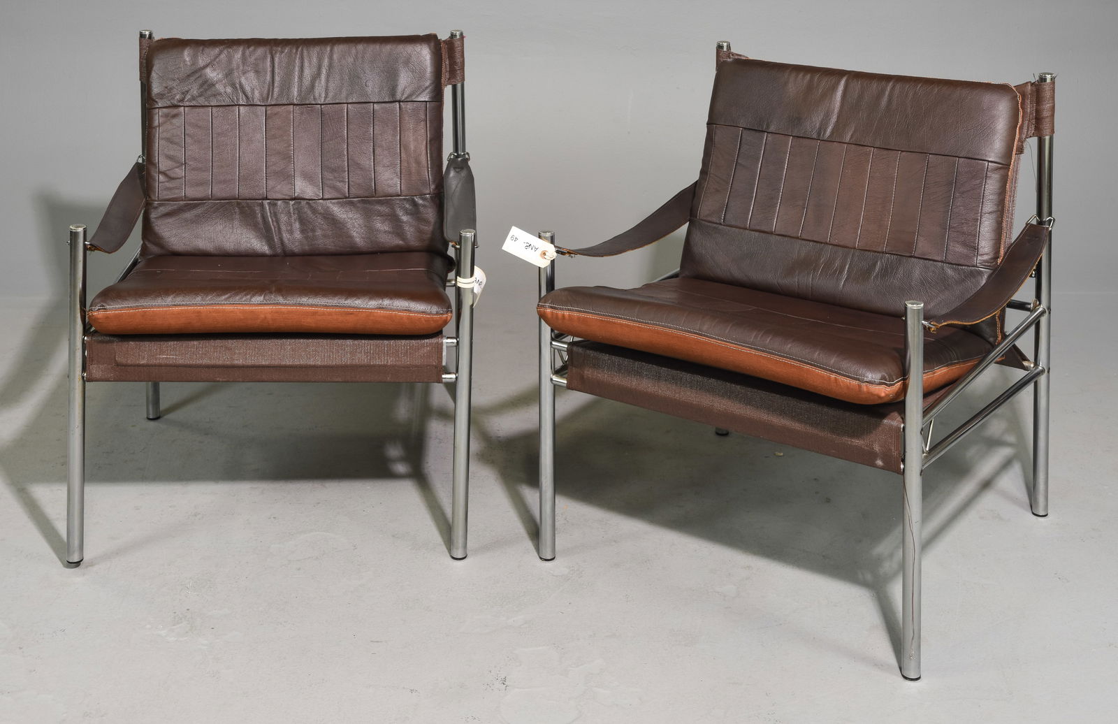 2 Danish Modern Brown Leather Arm Chairs (1 of 3)