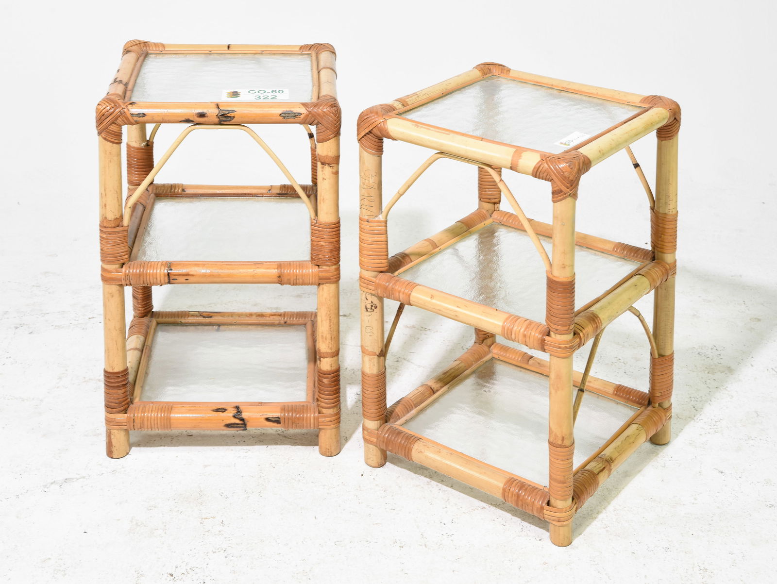2 Bamboo & Glass Three Tier Occasional Tables (1 of 3)